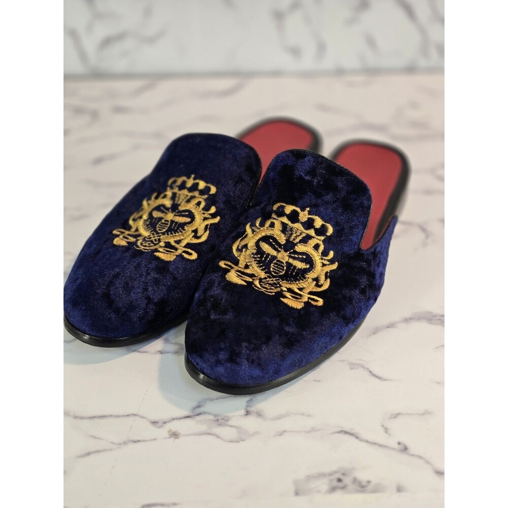 FLQL Men's Leather/Velvet Slippers, Size 7